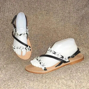 L'INTERVALLE-Black Leather-Sparkly White/Silver Applique Stars-Sz 40/9-Excellent